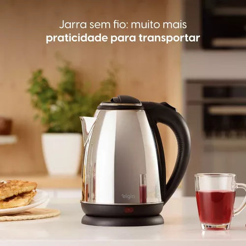 Chaleira Elétrica Elgin inox 1,8L com Desligamento Automático - Esquentar Água 110v ou 220v