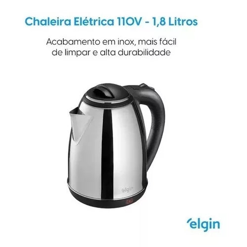 Chaleira Elétrica Elgin inox 1,8L com Desligamento Automático - Esquentar Água 110v ou 220v