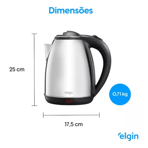 Chaleira Elétrica Elgin inox 1,8L com Desligamento Automático - Esquentar Água 110v ou 220v