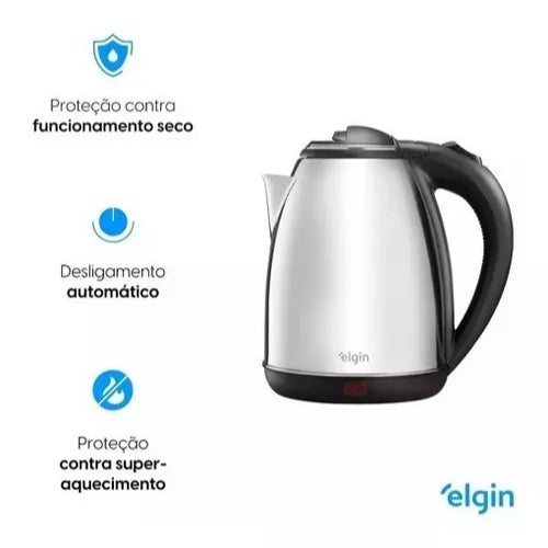Chaleira Elétrica Elgin inox 1,8L com Desligamento Automático - Esquentar Água 110v ou 220v