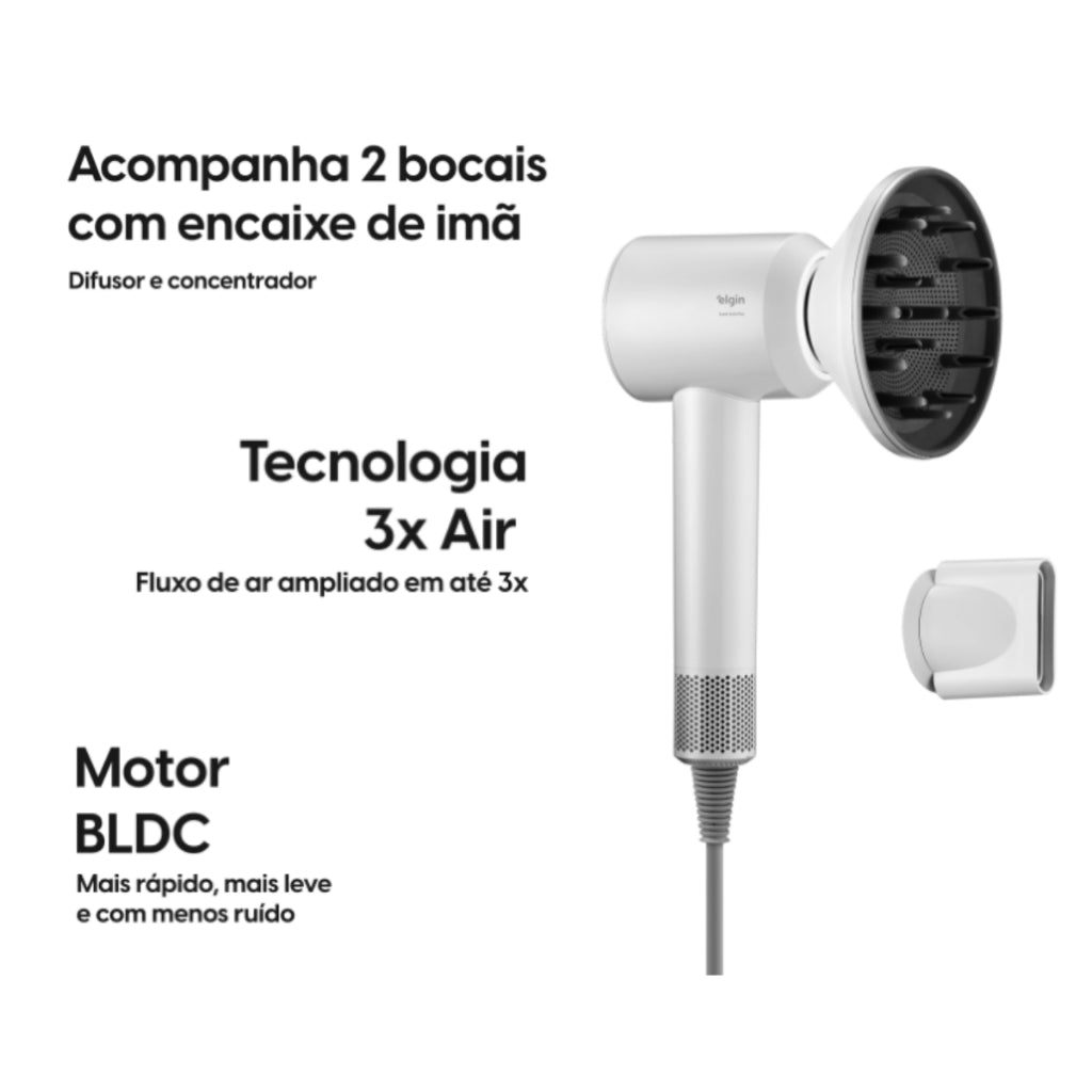 Secador de Cabelo Super Ionic Plus Branco 1700W 3 Temperaturas Jato Frio e Difusor - Elgin
