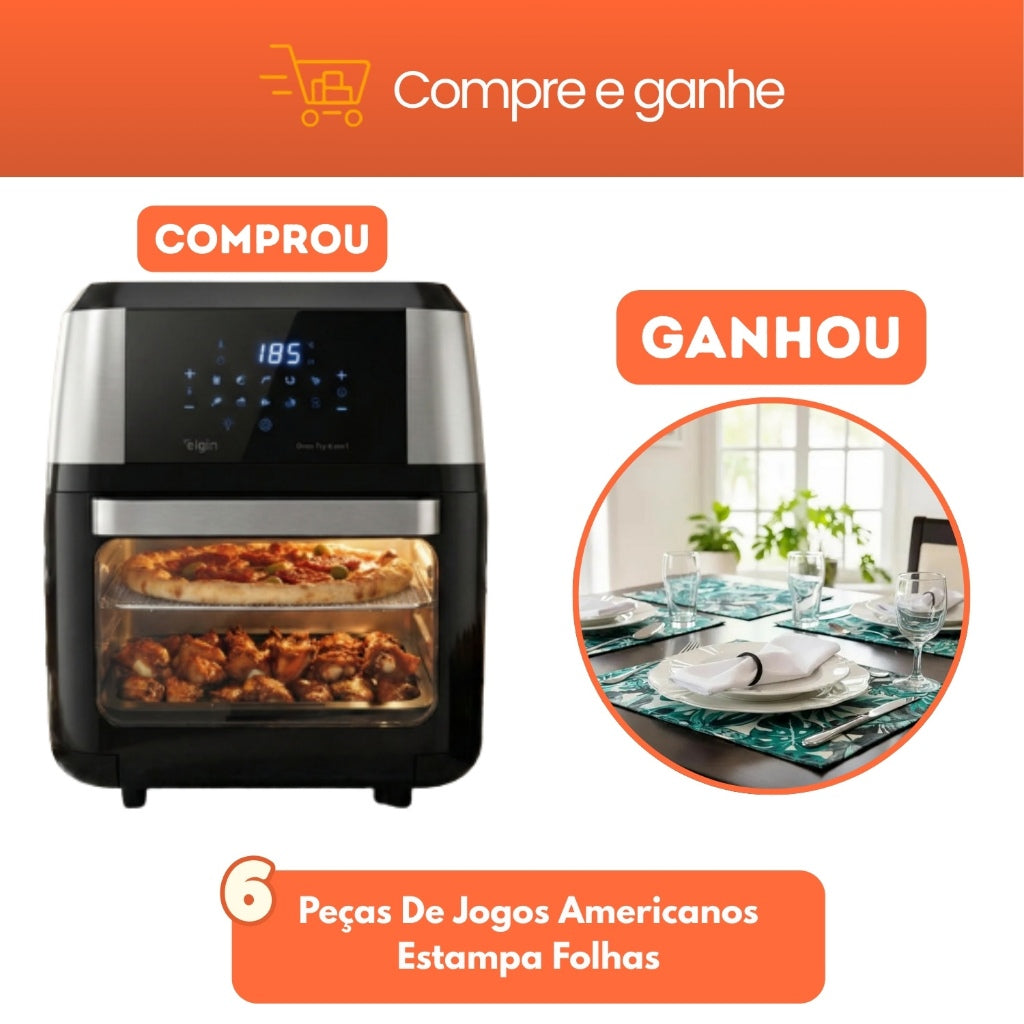 Fritadeira Oven Fry 4 em 1 Elgin Display Digital 12 Litros 1800W + Brinde Jogo Americano