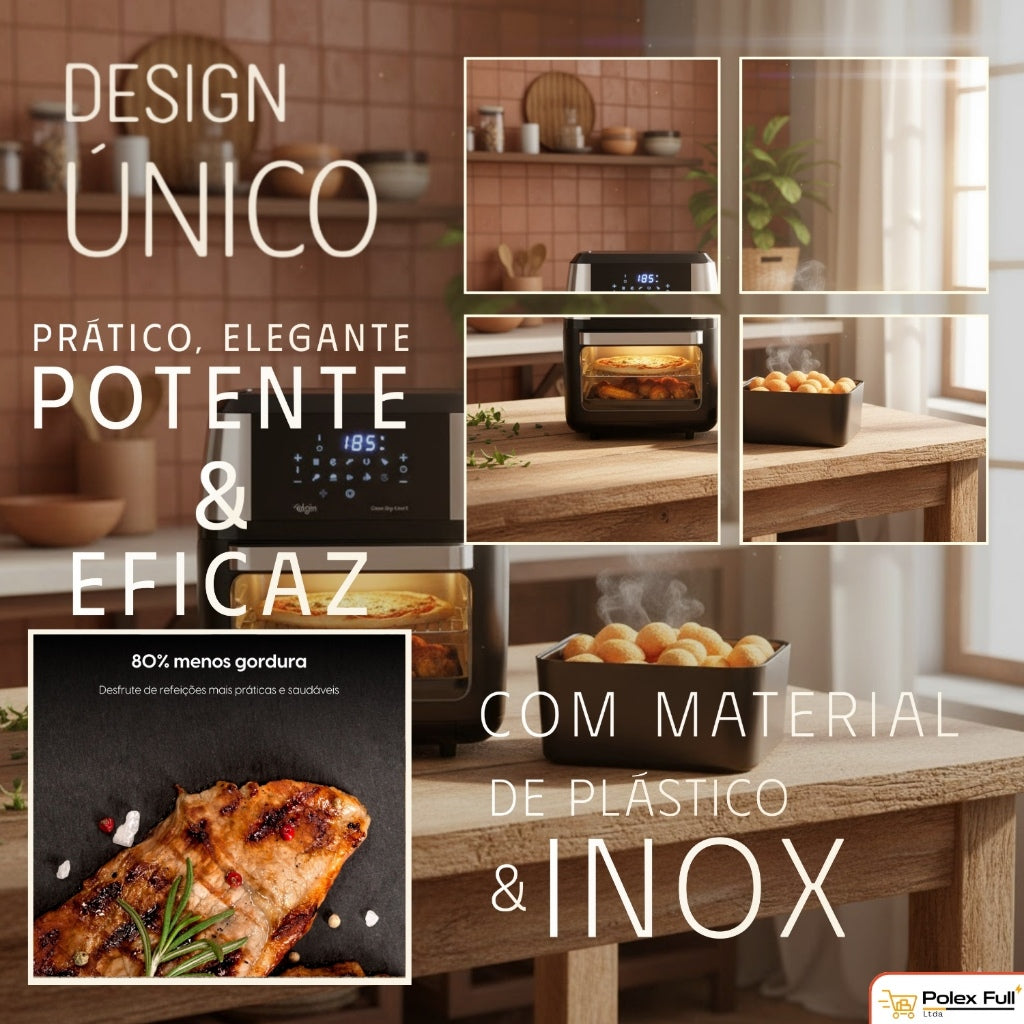 Fritadeira Oven Fry 4 em 1 Elgin Display Digital 12 Litros 1800W + Brinde Jogo Americano