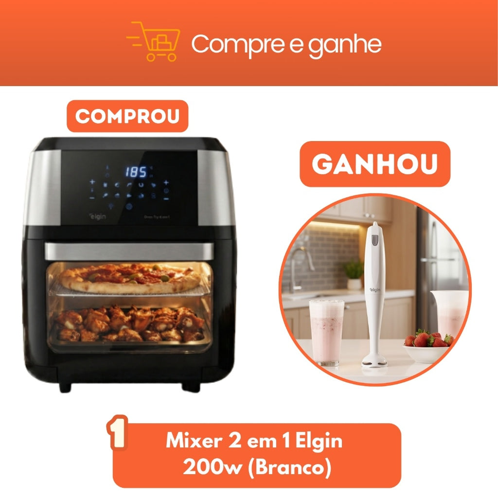 Fritadeira Oven Fry 4 em 1 Elgin Display Digital 12 Litros 1800W + Mixer de Mão Elgin 2 em 1