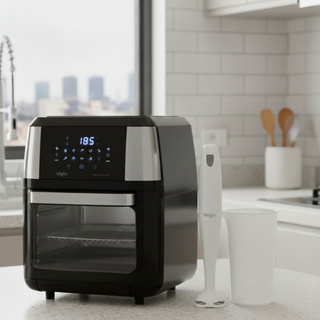 Fritadeira Oven Fry 4 em 1 Elgin Display Digital 12 Litros 1800W + Mixer de Mão Elgin 2 em 1