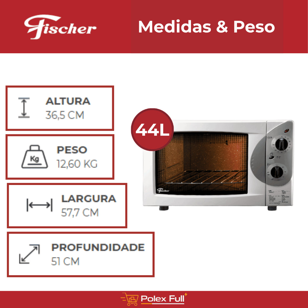Forno de Bancada Elétrico - Fischer Grill - 44L - Branco - Autolimpante - 50 à 320ºC