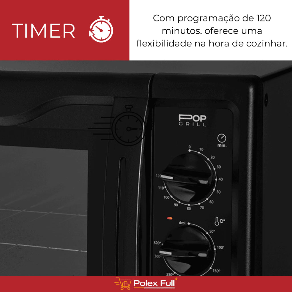 Forno Elétrico De Bancada - Fischer Pop Grill - 44 litros- 1775w - Preto