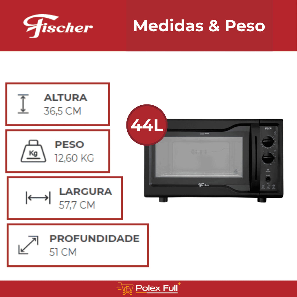 Forno Elétrico De Bancada - Fischer Pop Grill - 44 litros- 1775w - Preto