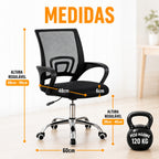 Cadeira de Escritório Giratória Ergonômica Preta, Regulável, Rodinhas Silenciosas