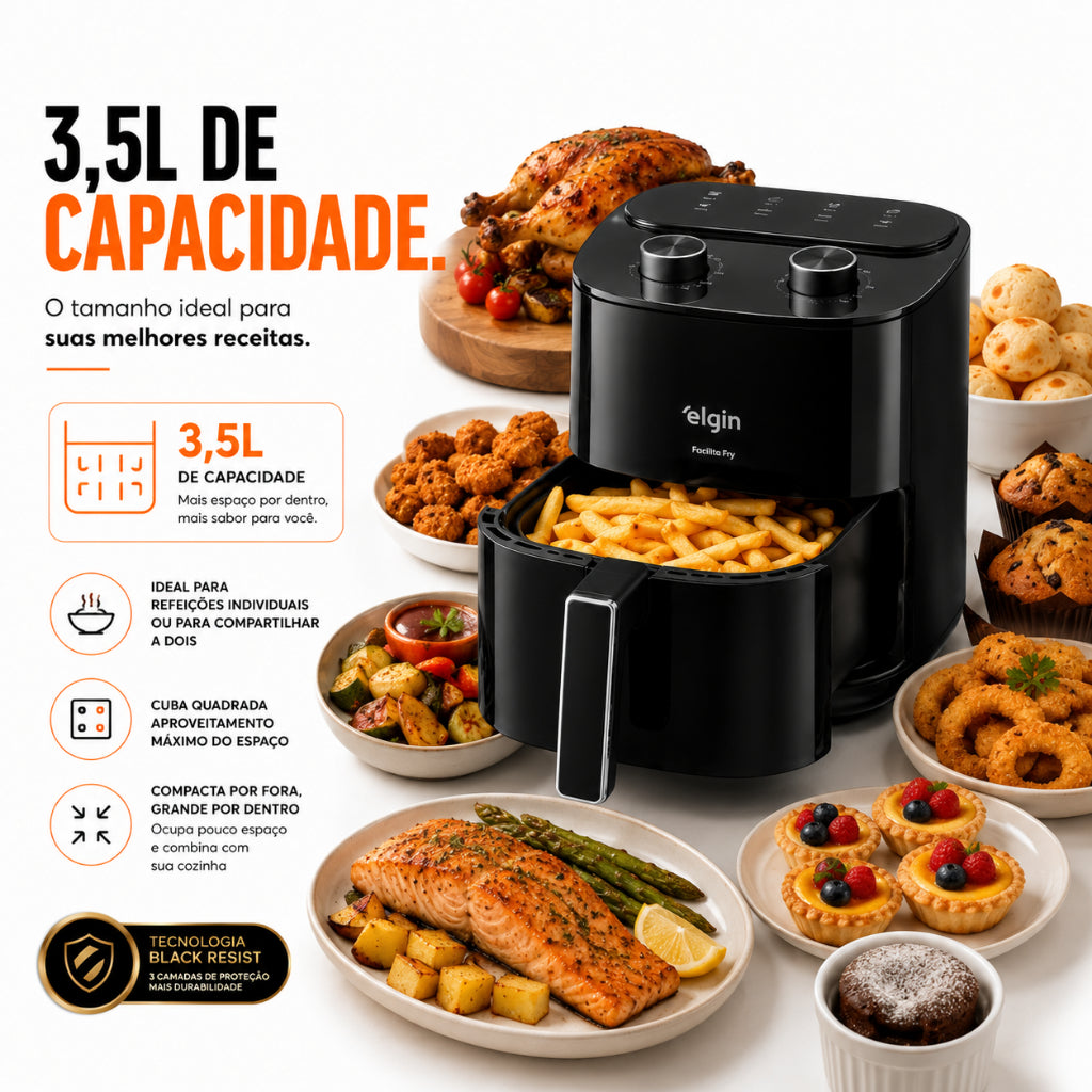 Fritadeira Air Fryer Facilita Fry 3,5 Litros Preta Elgin