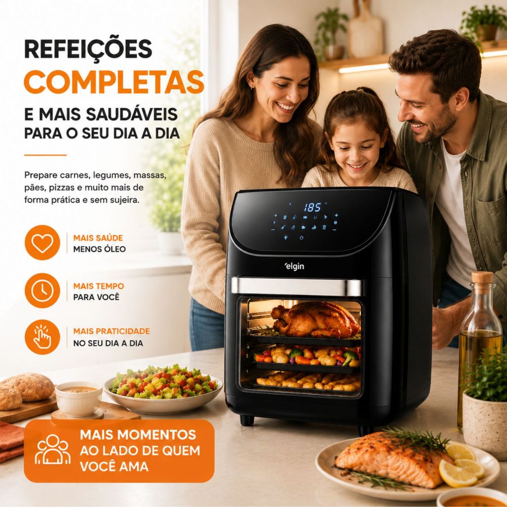 Fritadeira Air Fryer 12Litros Family Oven Fry Elgin 1900W