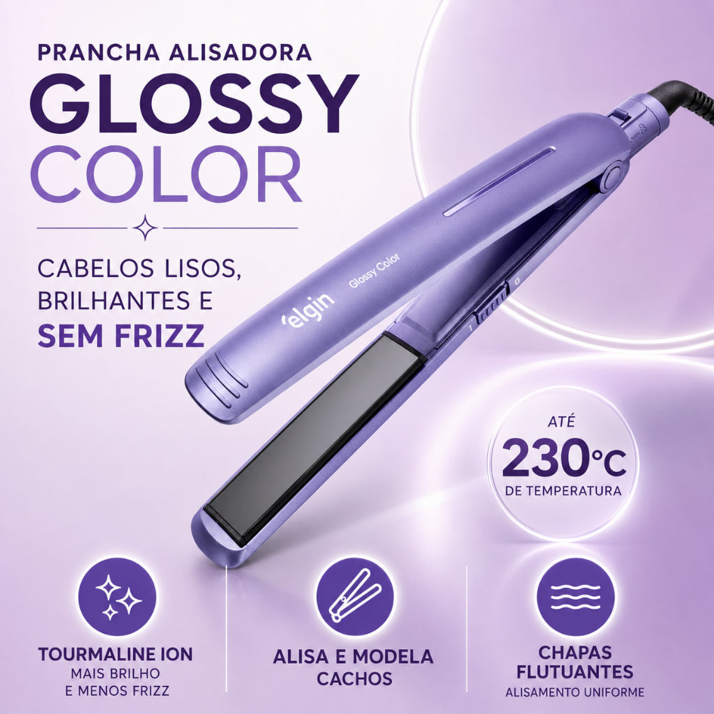 Prancha De Cabelo Glossy Color Elgin Cor Lilás 50W Bivolt