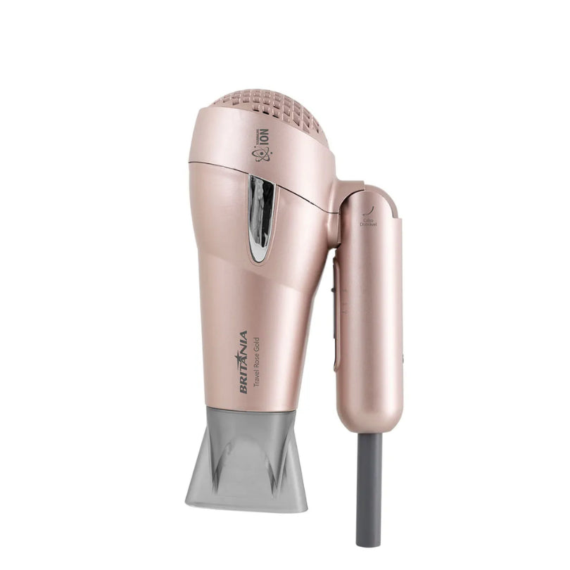 Kit Travel Shine Britania Rose Gold Compacto P/ Viagens Secador + Prancha Rosa - Bivolt