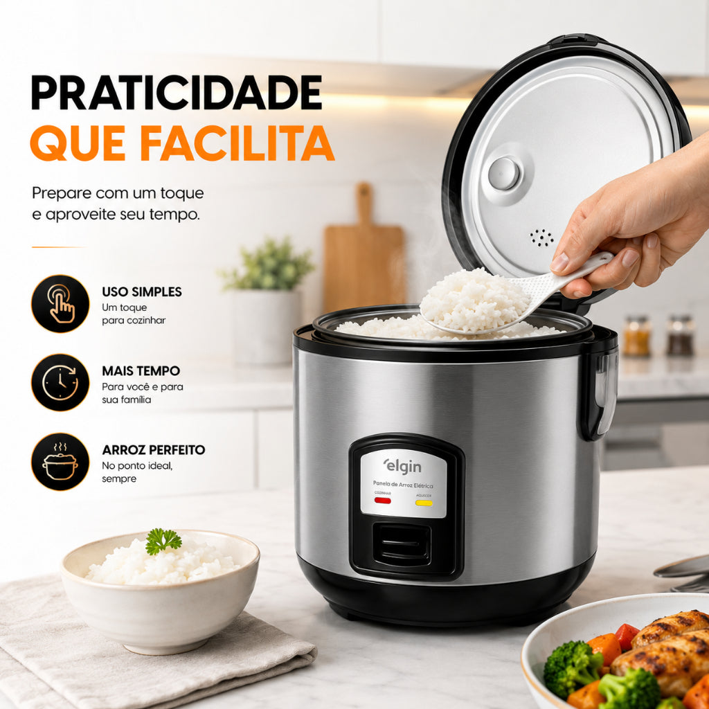 Panela De Arroz Elétrica Inox Elgin 5 Xícaras - 400w