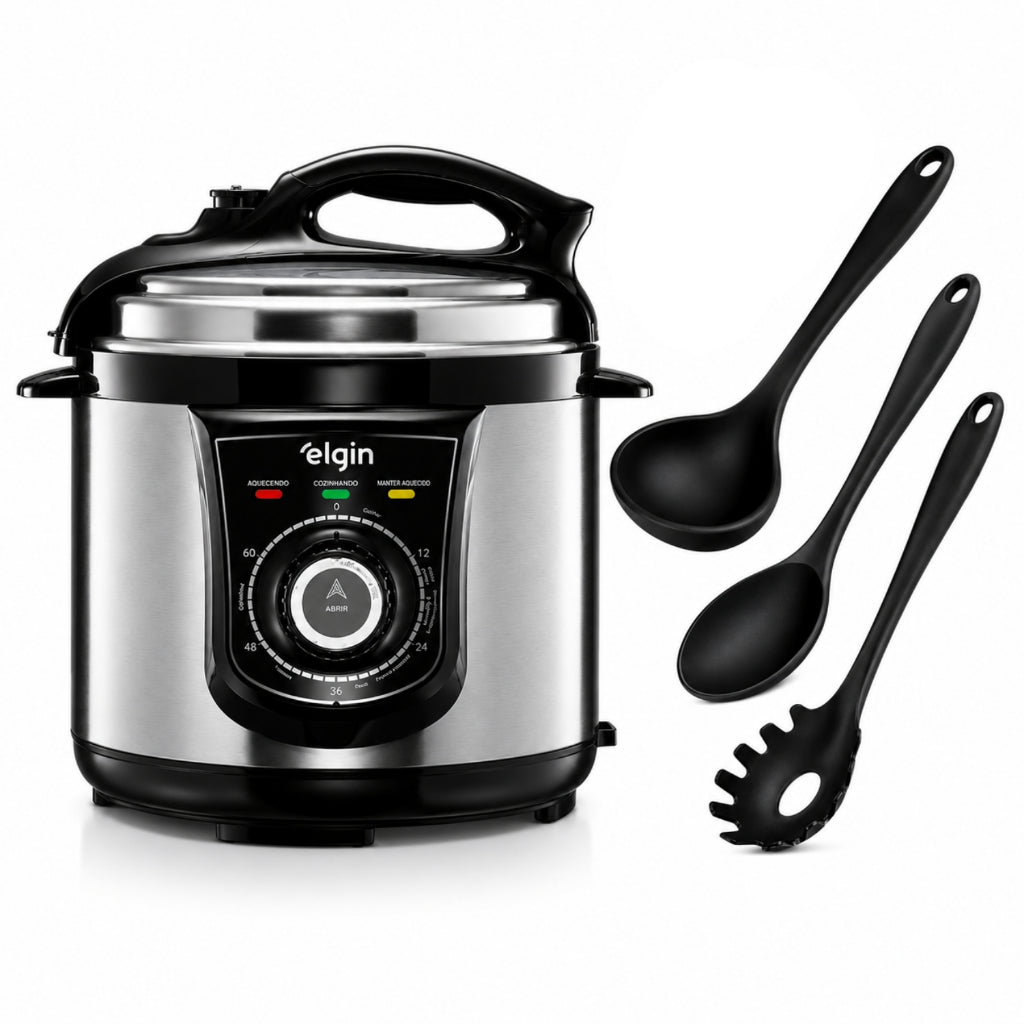 Panela De Pressão Elétrica Elgin 4l Inox + Brinde Utensílios