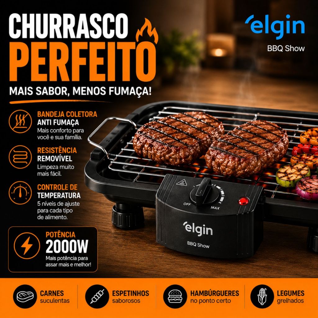 Churrasqueira Elétrica Elgin BBQ Show Mesa Anti-Fumaça