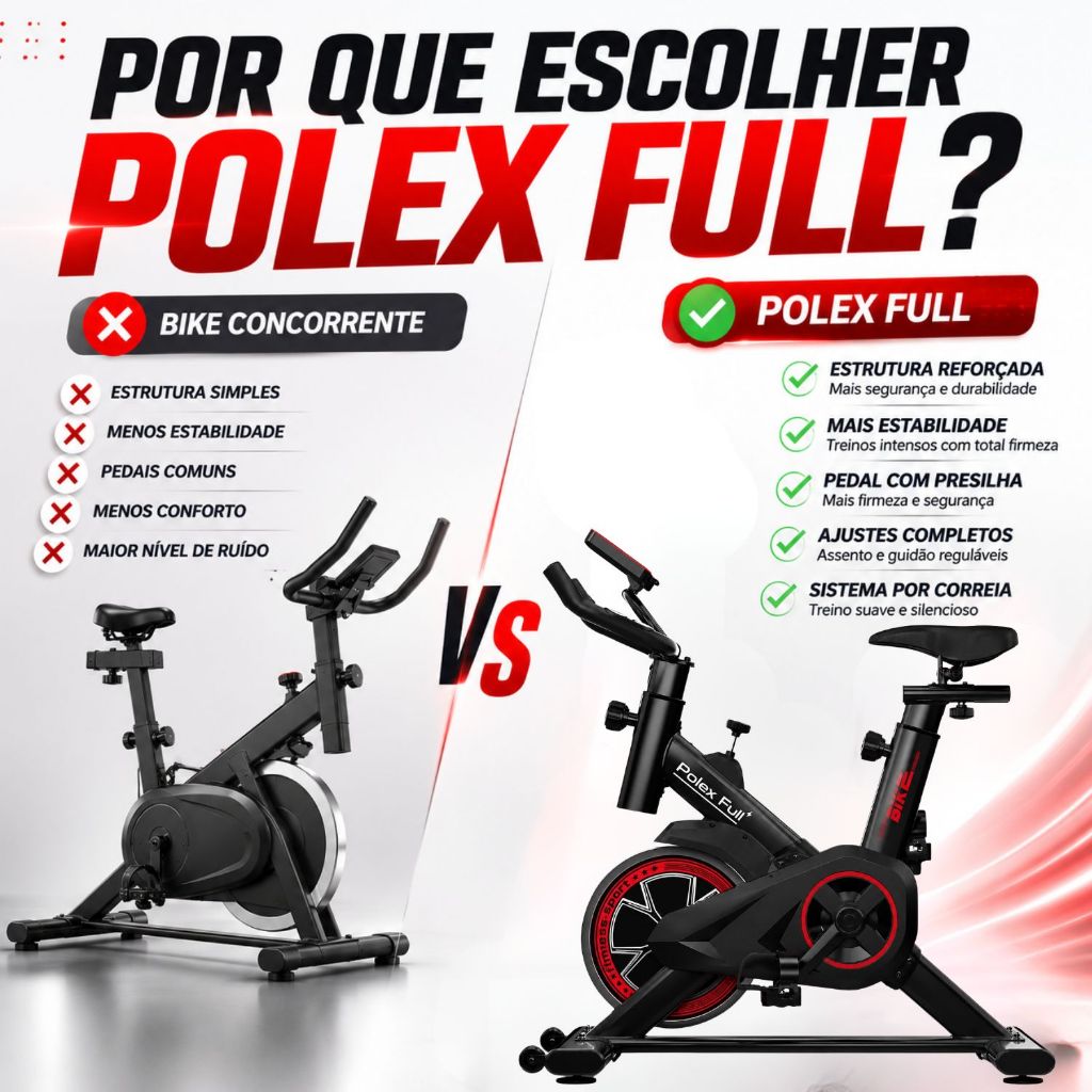 Bicicleta Spinning Ergométrica Exercícios - Monitor Profissional - Suporta até 120kg - Polex Full