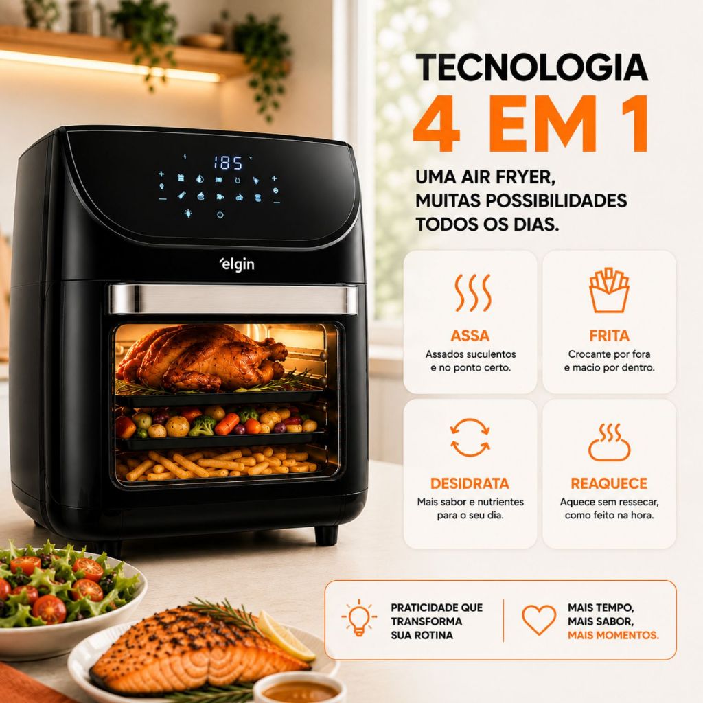 Fritadeira Air Fryer 12Litros Family Oven Fry Elgin 1900W