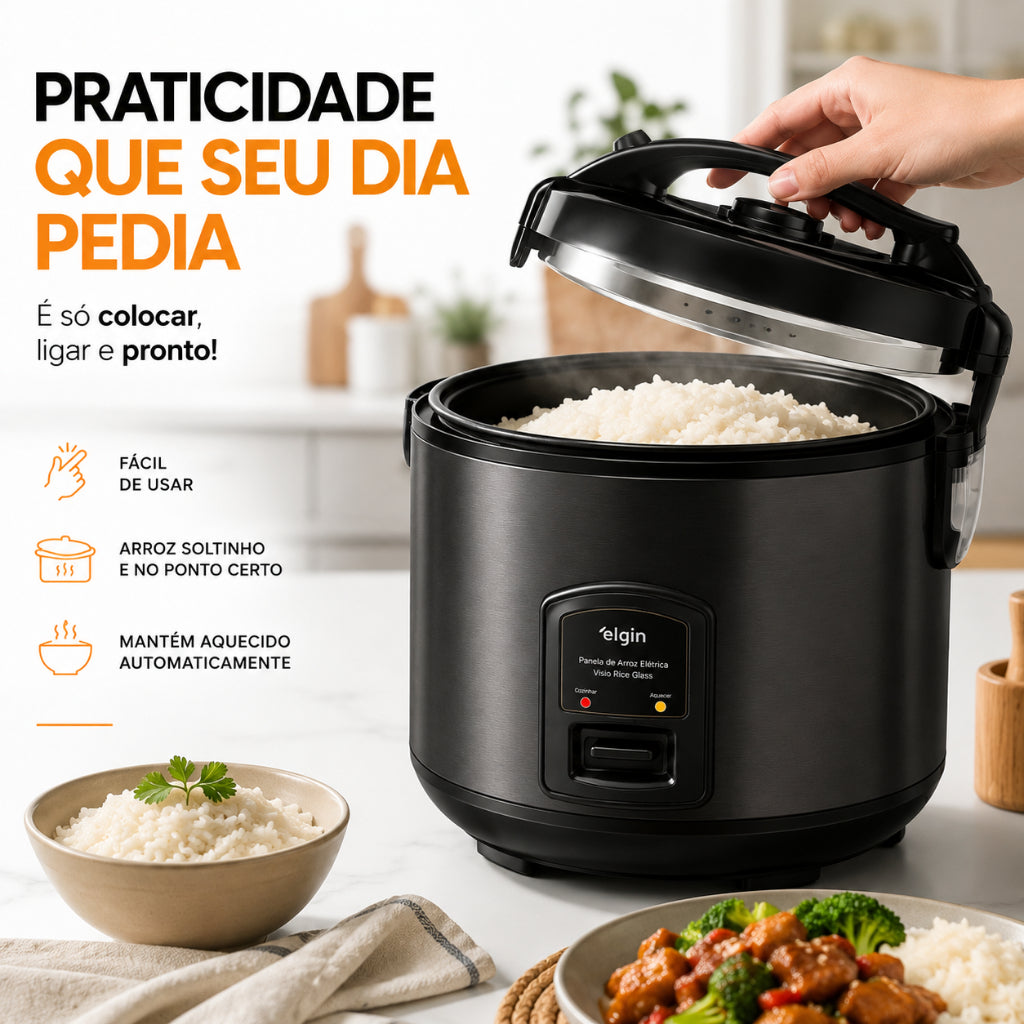Panela De Arroz Elétrica 127v Elgin Visio Glass 10 Xícaras