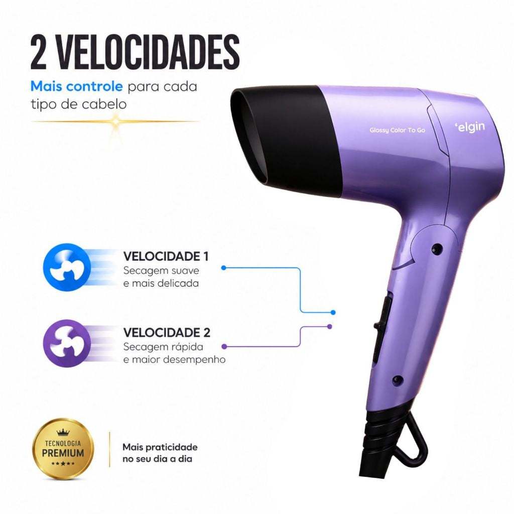 Secador Glossy Color To Go Para Viagem 1200w Bivolt Elgin
