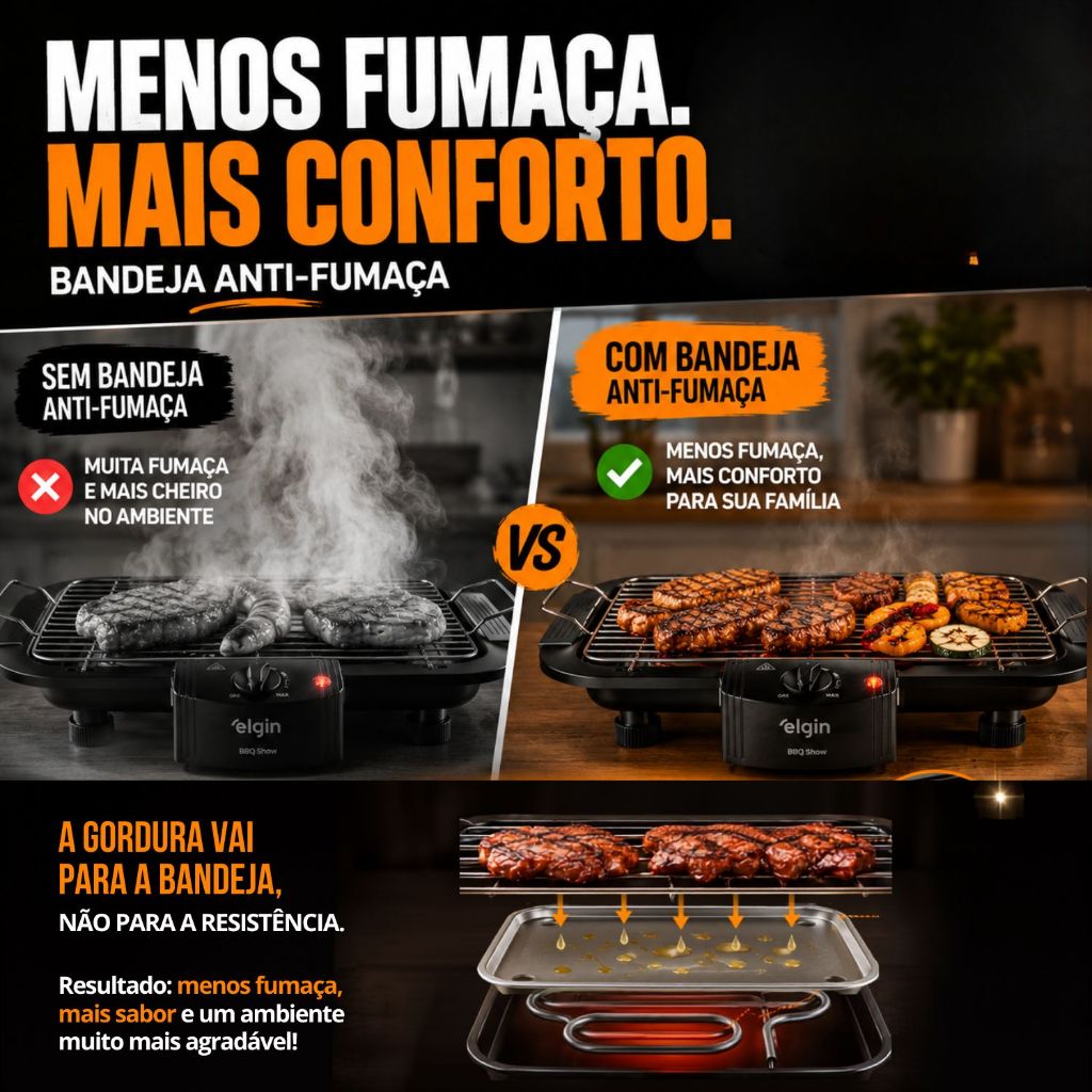 Churrasqueira Elétrica Elgin BBQ Show Mesa Anti-Fumaça