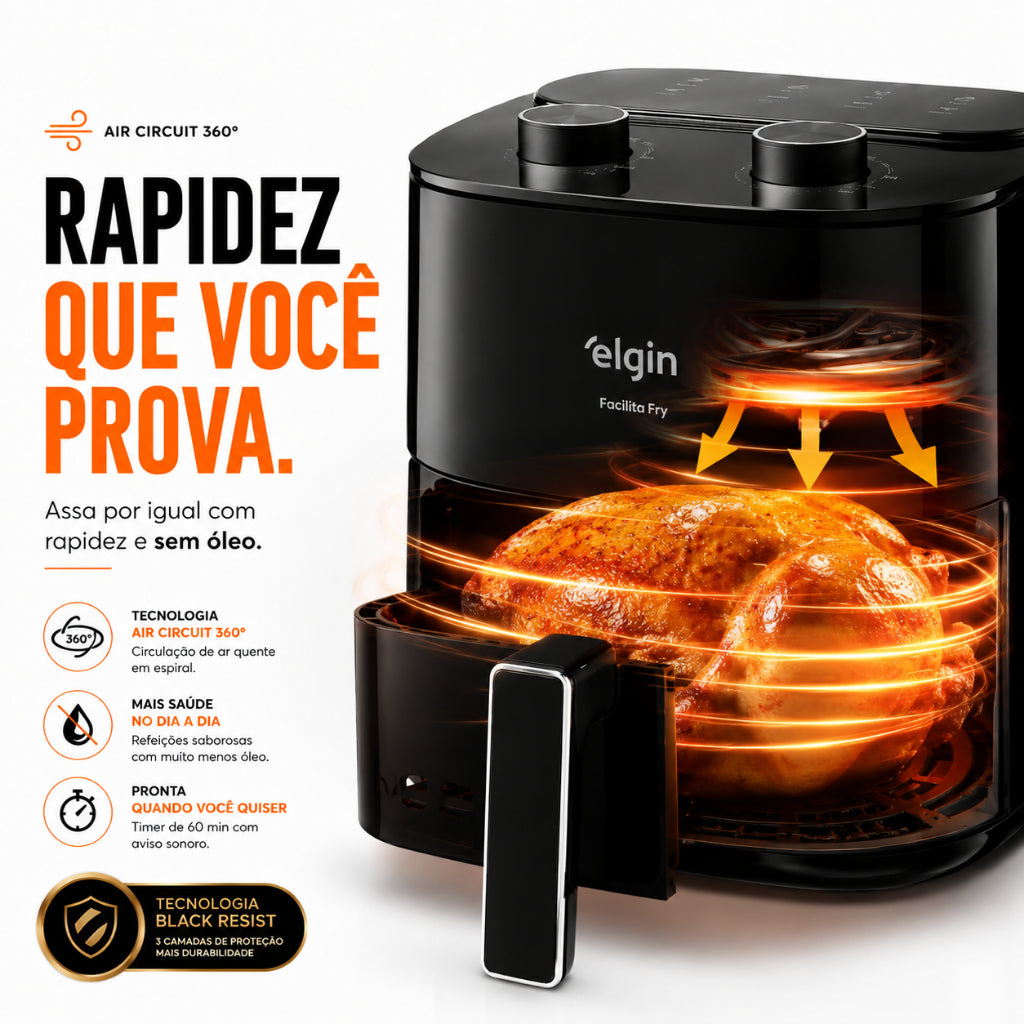 Fritadeira Air Fryer Facilita Fry 3,5 Litros Preta Elgin