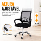 Cadeira de Escritório Giratória Ergonômica Preta, Regulável, Rodinhas Silenciosas