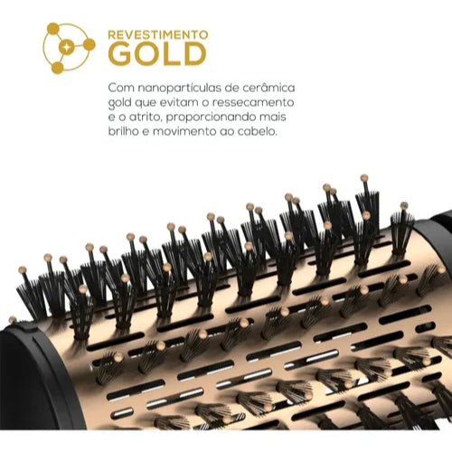 Escova Rotativa Ber21pd Preto E Dourado Bivolt