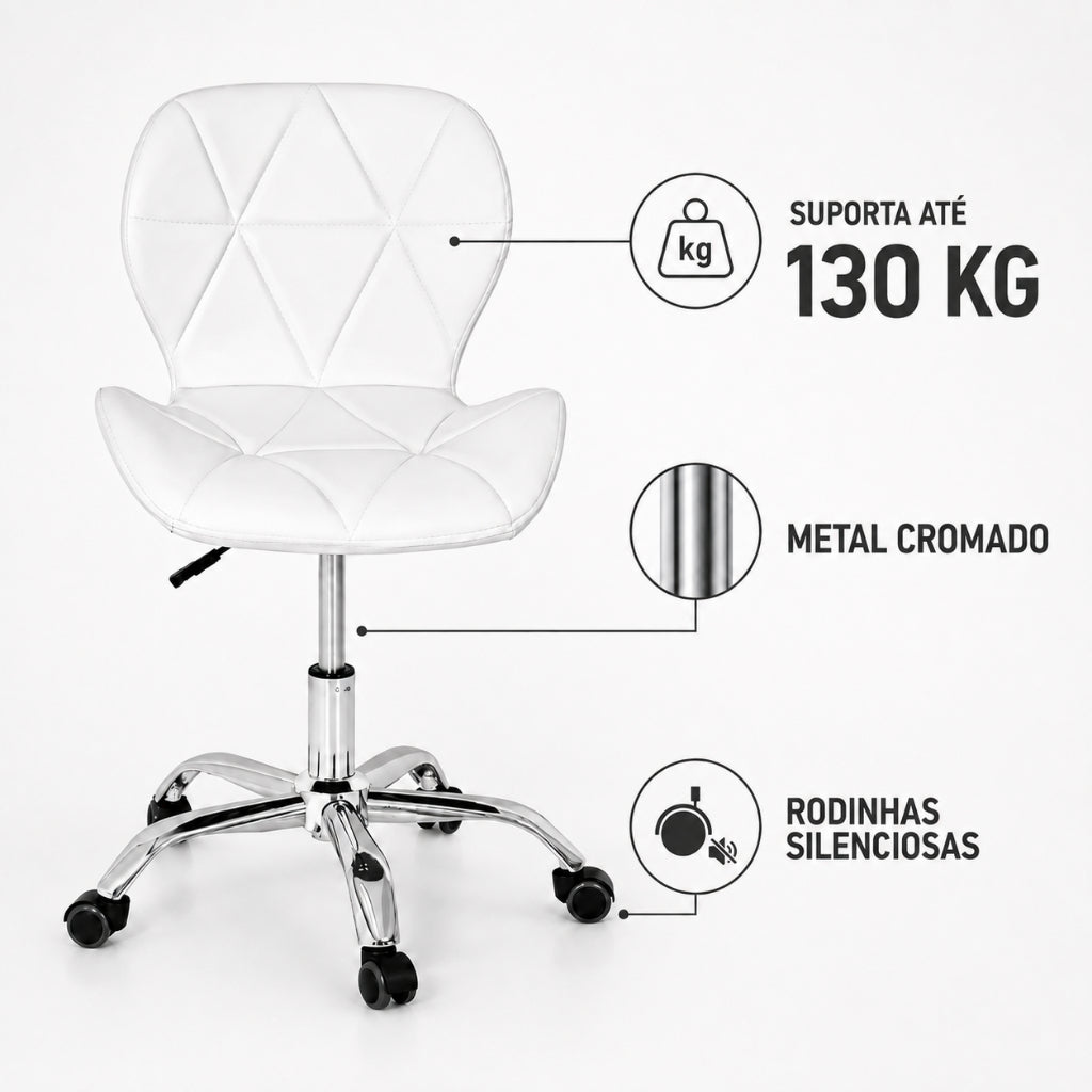 Cadeira Giratória em Couro com Rodinhas Regulagem de Altura Suporta até 130KG