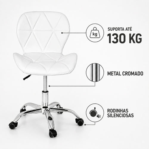 Cadeira Giratória em Couro com Rodinhas Regulagem de Altura Suporta até 130KG