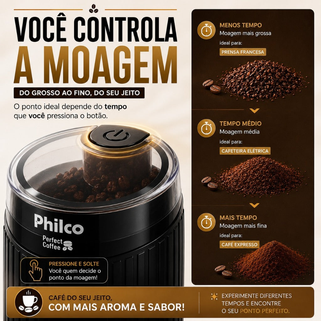 Moedor de Café Philco Perfect Coffee 190W - Prático Café em Fresco Moer Grãos