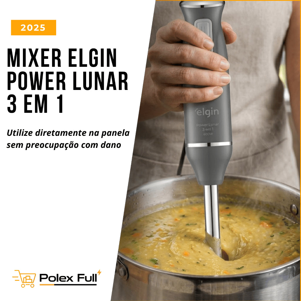 Mixer 3 Em 1 600w Power Inox  Elgin Lunar - Batedor Processador