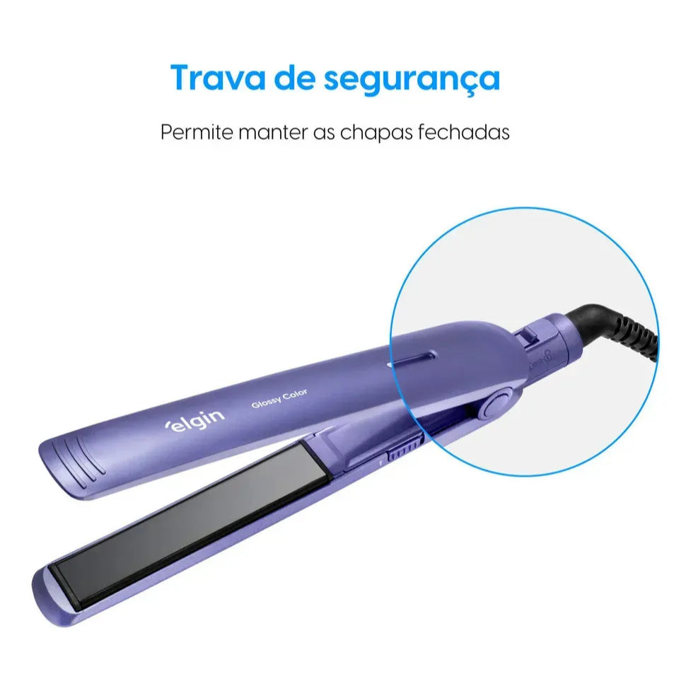 Prancha De Cabelo Glossy Color Elgin Cor Lilás 50W Bivolt