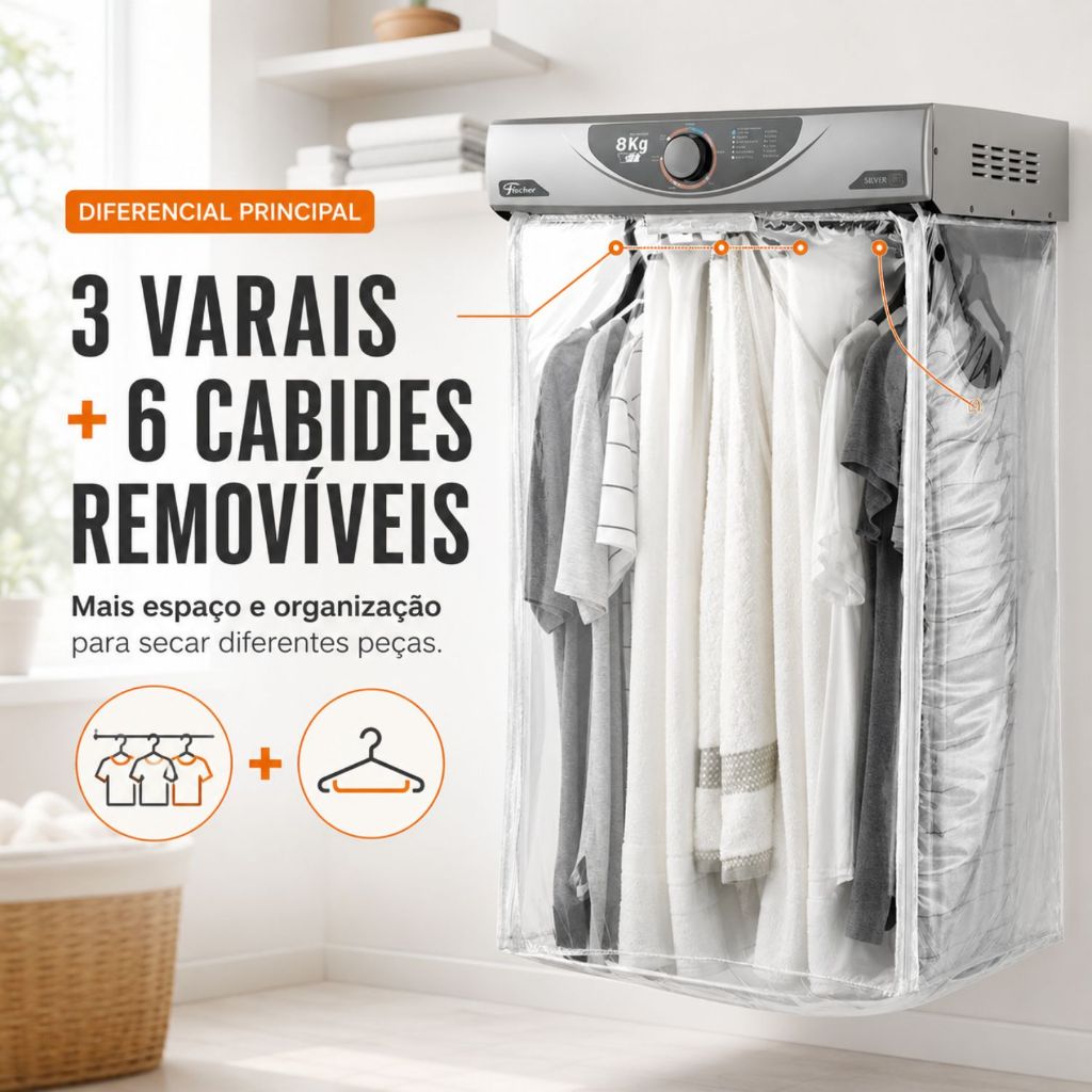 Secadora de Roupas de Parede 8Kg Super Ciclo Silver Fischer