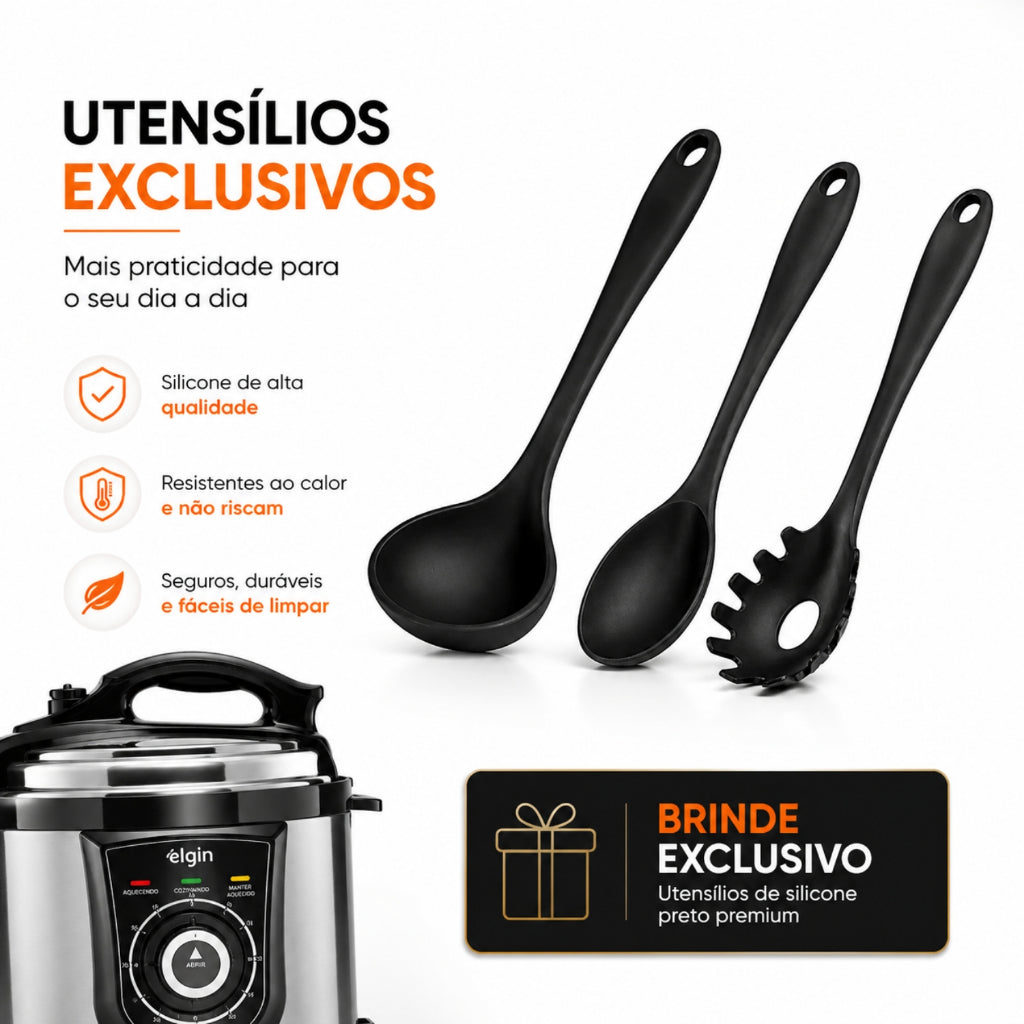 Panela De Pressão Elétrica Elgin 4l Inox + Brinde Utensílios