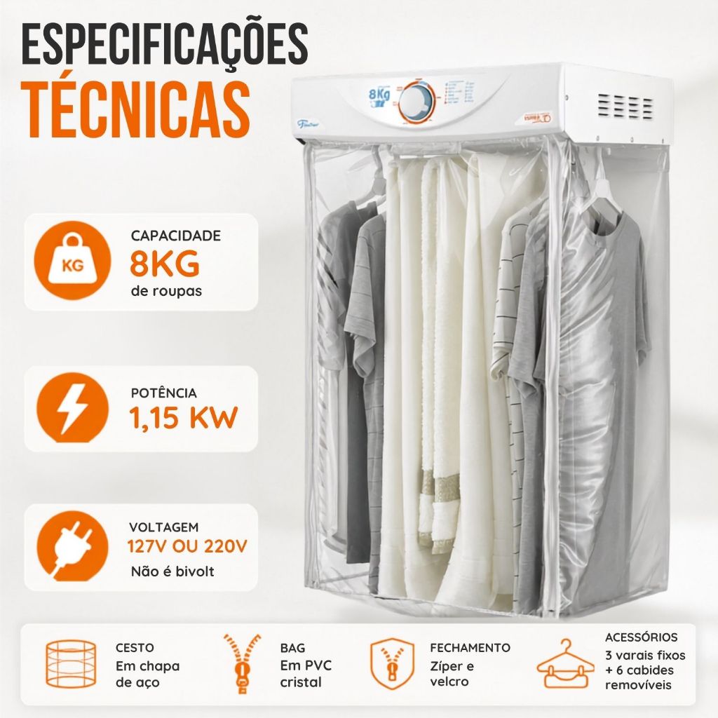 Secadora de Roupas de Parede 8Kg Super Ciclo Branca Fischer