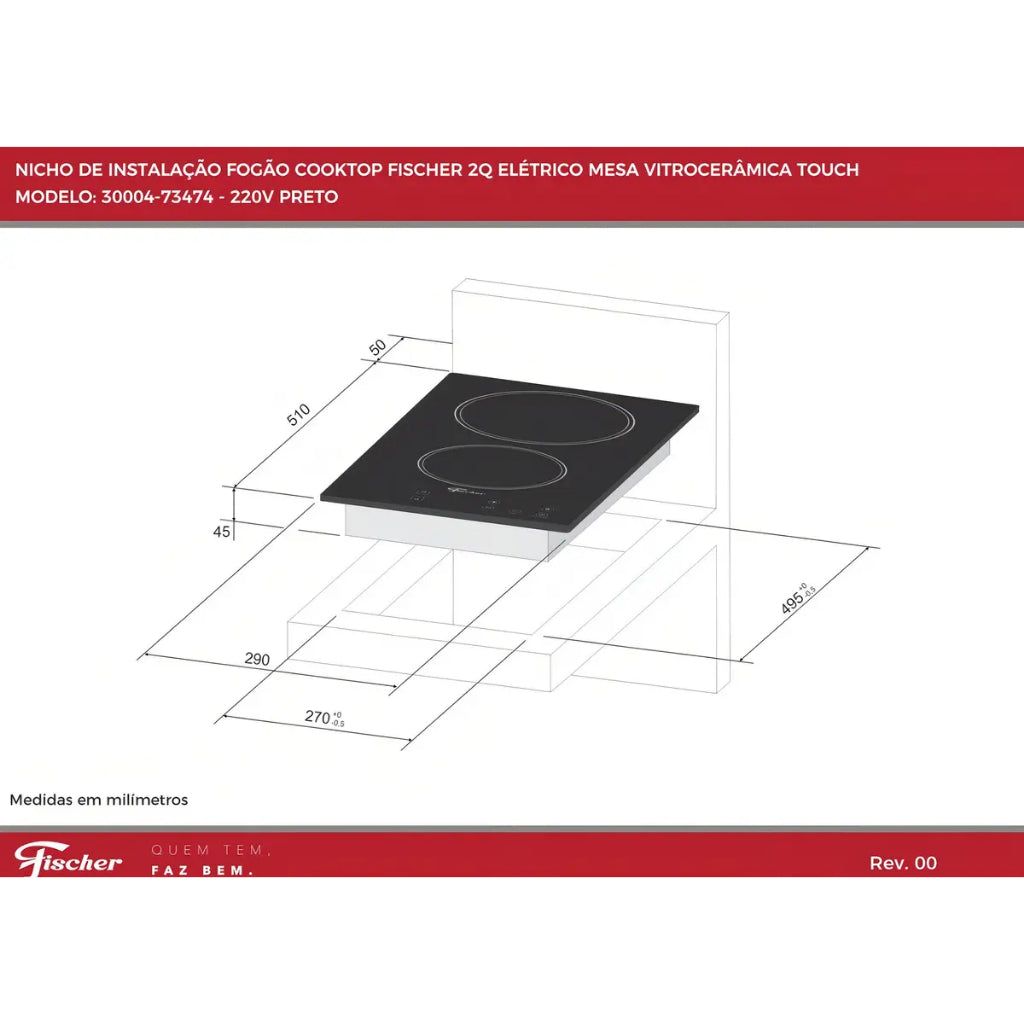 Cooktop Elétrico Fischer 2 Bocas com Touch Screen Vitrocerâmica