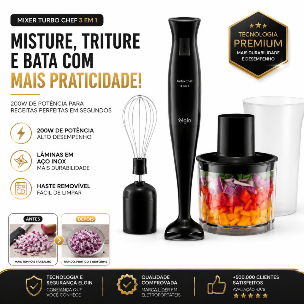 Mixer Power Turbo Chef Processador 3 em 1 200W Elgin