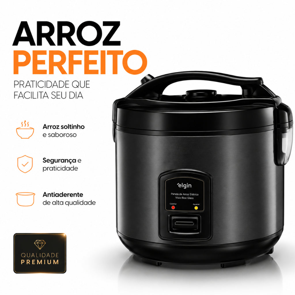 Panela De Arroz Elétrica 127v Elgin Visio Glass 10 Xícaras