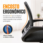 Cadeira de Escritório Giratória Ergonômica Preta, Regulável, Rodinhas Silenciosas