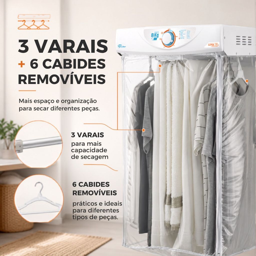 Secadora de Roupas de Parede 8Kg Super Ciclo Branca Fischer