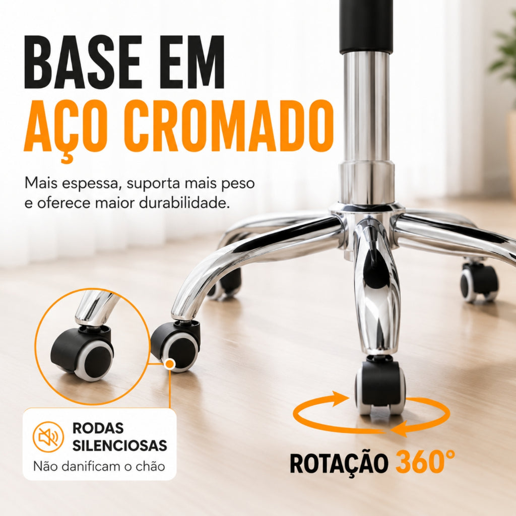 Cadeira de Escritório Giratória Ergonômica Preta, Regulável, Rodinhas Silenciosas