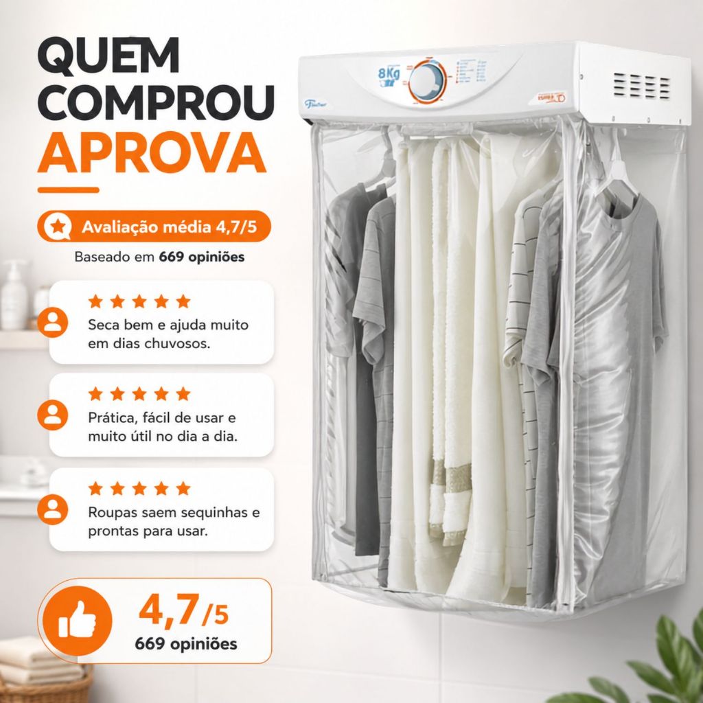Secadora de Roupas de Parede 8Kg Super Ciclo Branca Fischer