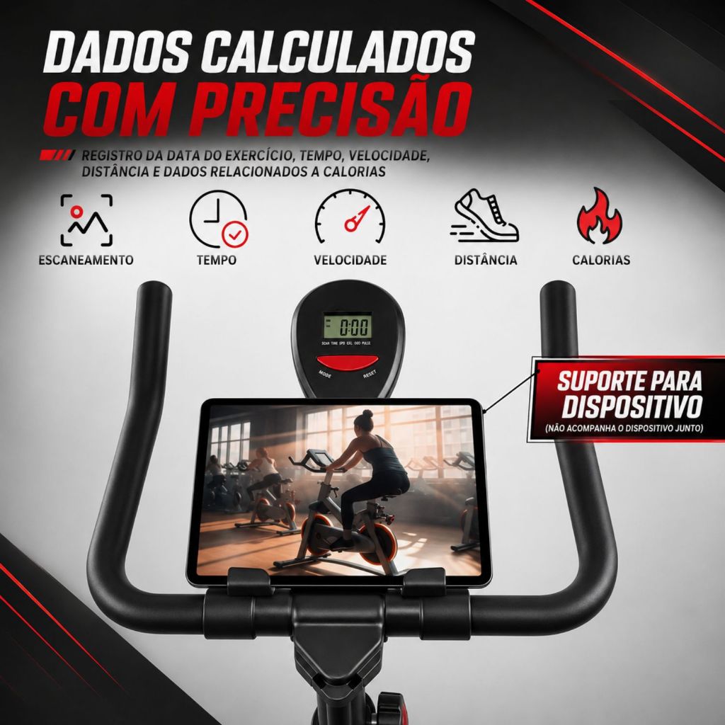 Bicicleta Spinning Ergométrica Exercícios - Monitor Profissional - Suporta até 120kg - Polex Full