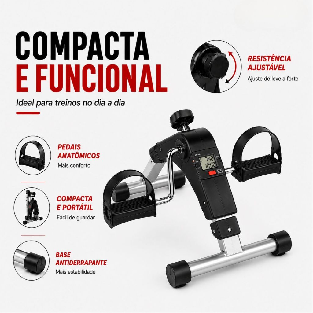 Mini Bicicleta Ergométrica Digital Dobrável Fitness Pedalinho - Polex Full Training - Reabilitação Fisioterapia
