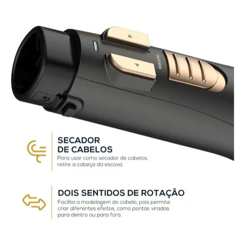 Escova Rotativa Ber21pd Preto E Dourado Bivolt