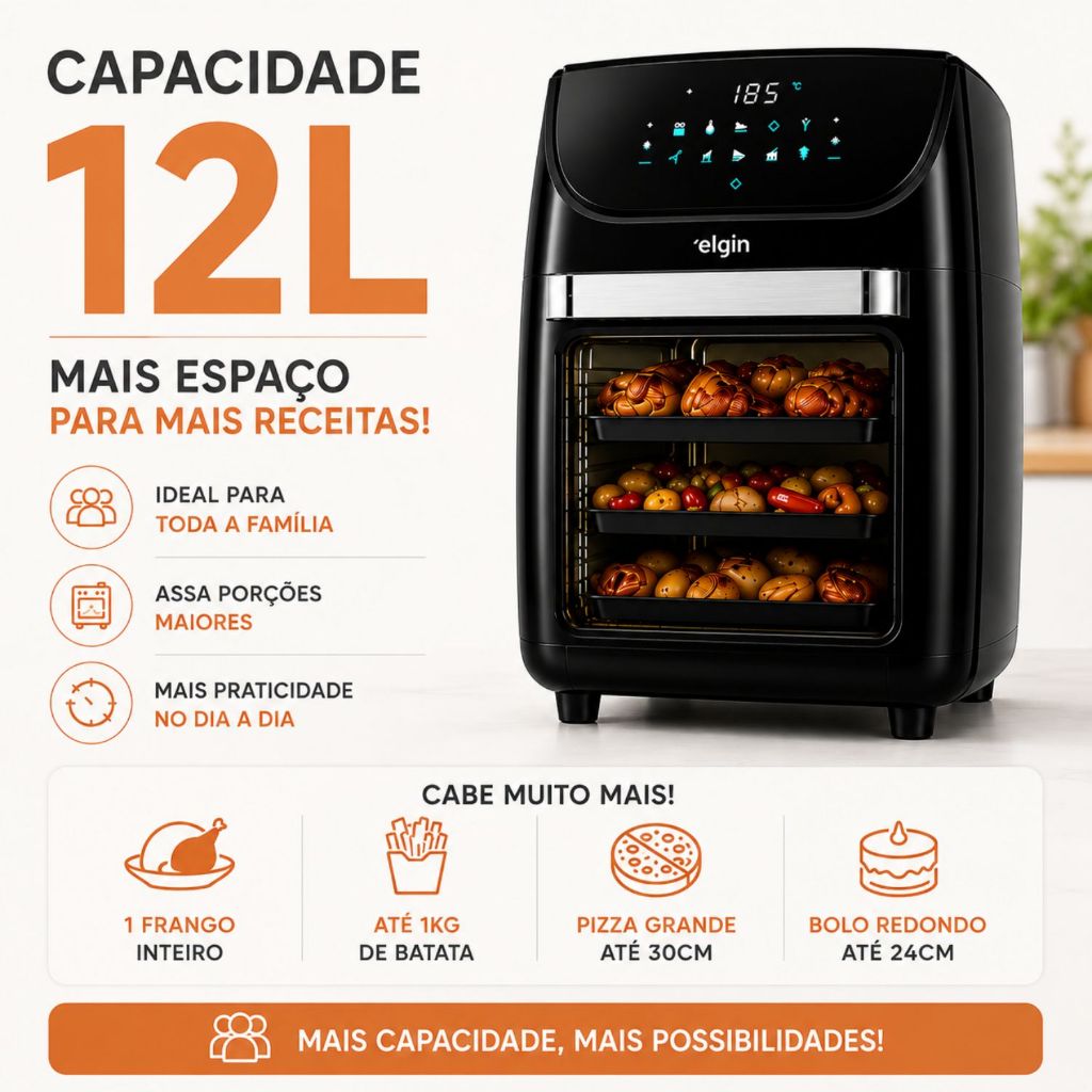 Fritadeira Air Fryer 12Litros Family Oven Fry Elgin 1900W