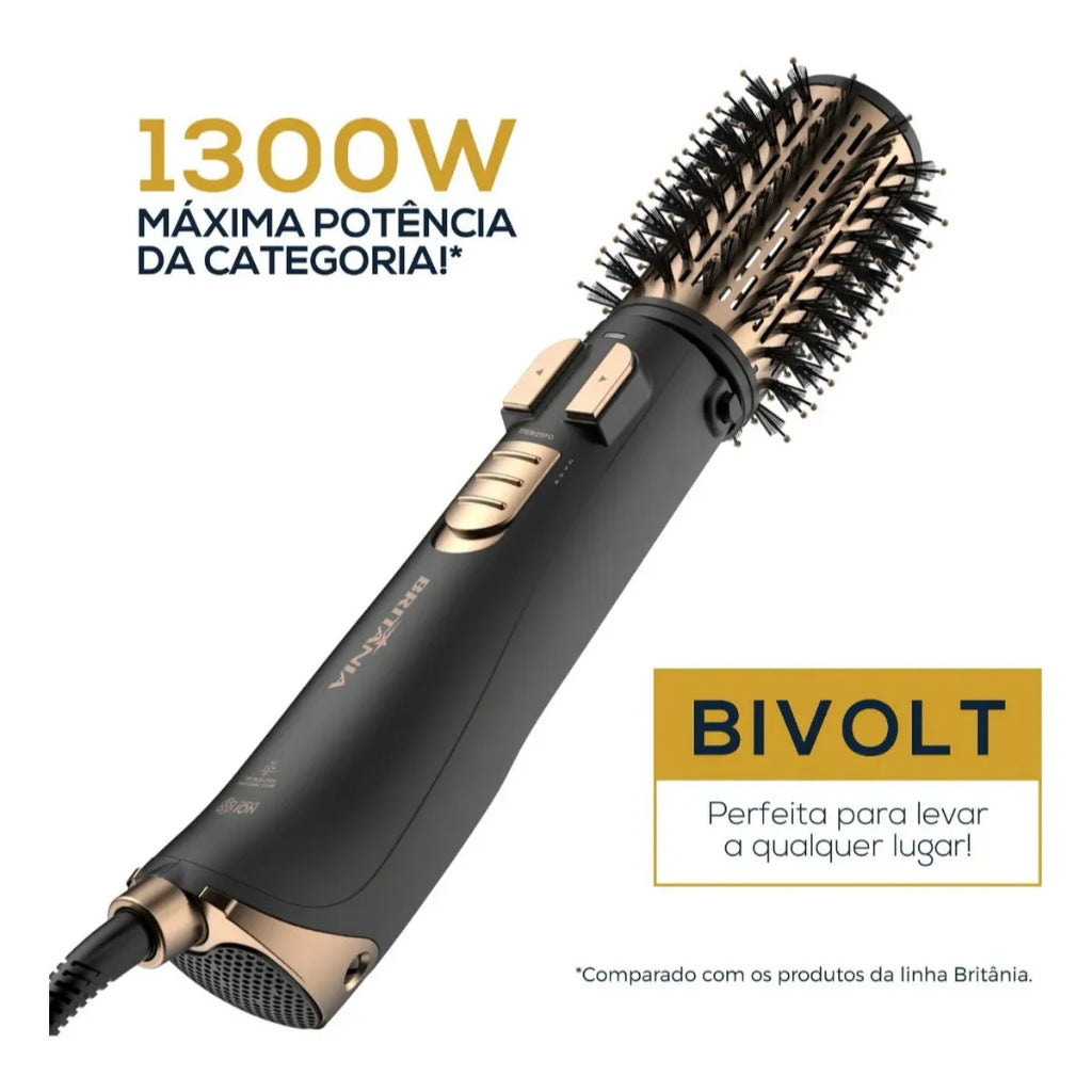 Escova Rotativa Ber21pd Preto E Dourado Bivolt