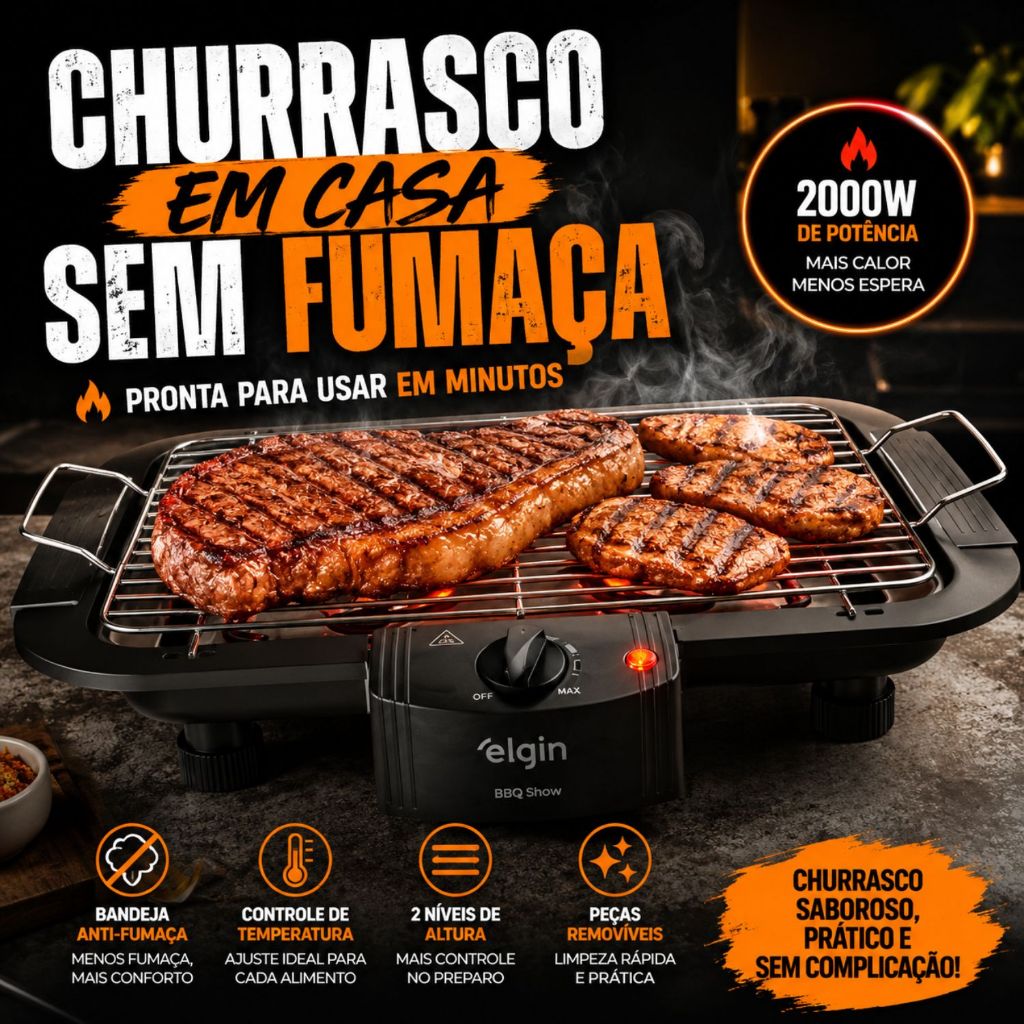 Churrasqueira Elétrica Elgin BBQ Show Mesa Anti-Fumaça