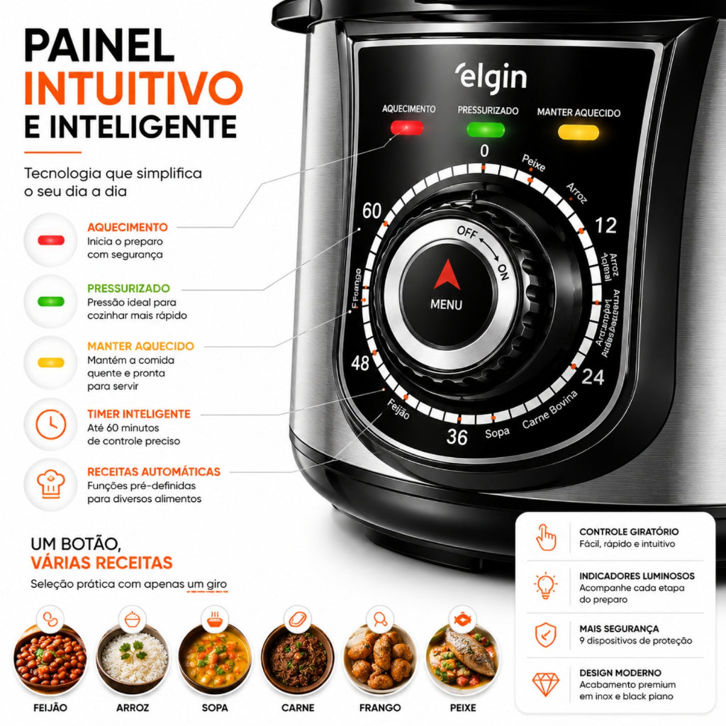 Panela De Pressão Elétrica Elgin 4l Inox + Brinde Utensílios